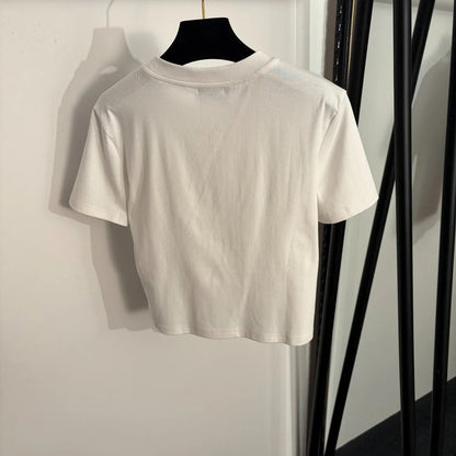 Chanel 2026 Logo Bow Short-sleeved T-shirt White Cotton 150111