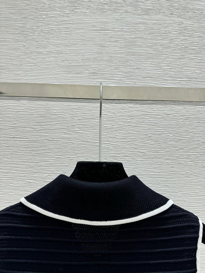 Chanel 2026 Collar Knitted Vest Cardigan Black Cotton Silk 170688