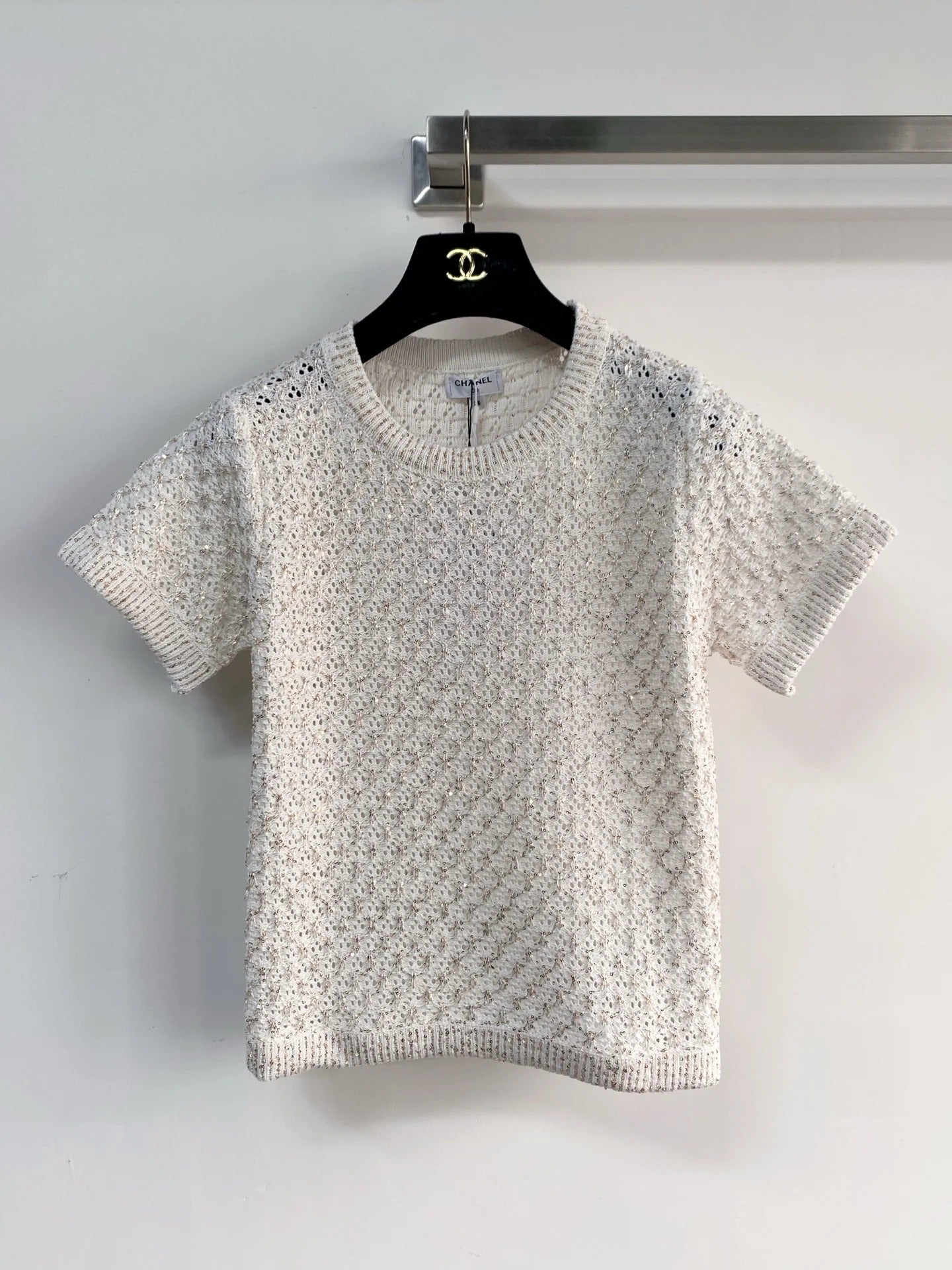 Chanel 2026 Knit Short-sleeved Shirt Off-white Wool 166806