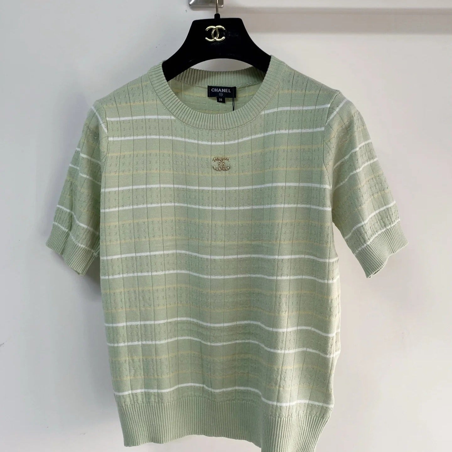 Chanel 2026 Short-sleeved T-shirt Green White Cashmere Wool 149440