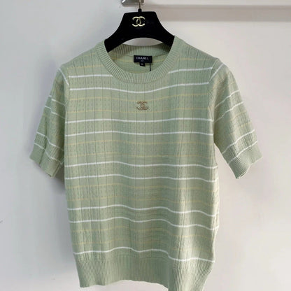 Chanel 2026 Short-sleeved T-shirt Green White Cashmere Wool 149440