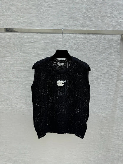 Chanel 2026 Hollow-Out Round Neck Knitted Vest Wool Polyester 170692