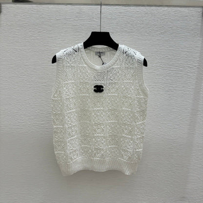 Chanel 2026 Hollow-Out Round Neck Knitted Vest Wool Polyester 170692
