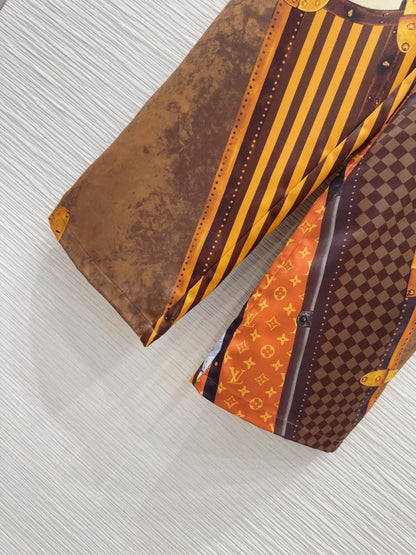 LV 25 Retro Elegant Trousers Multicolor Polyester