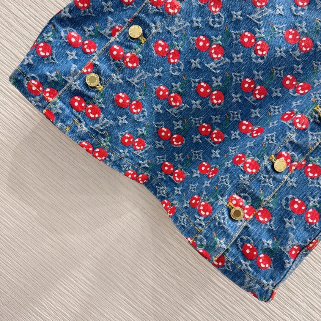 LV 25 Cherry Denim Skirt Blue Cotton