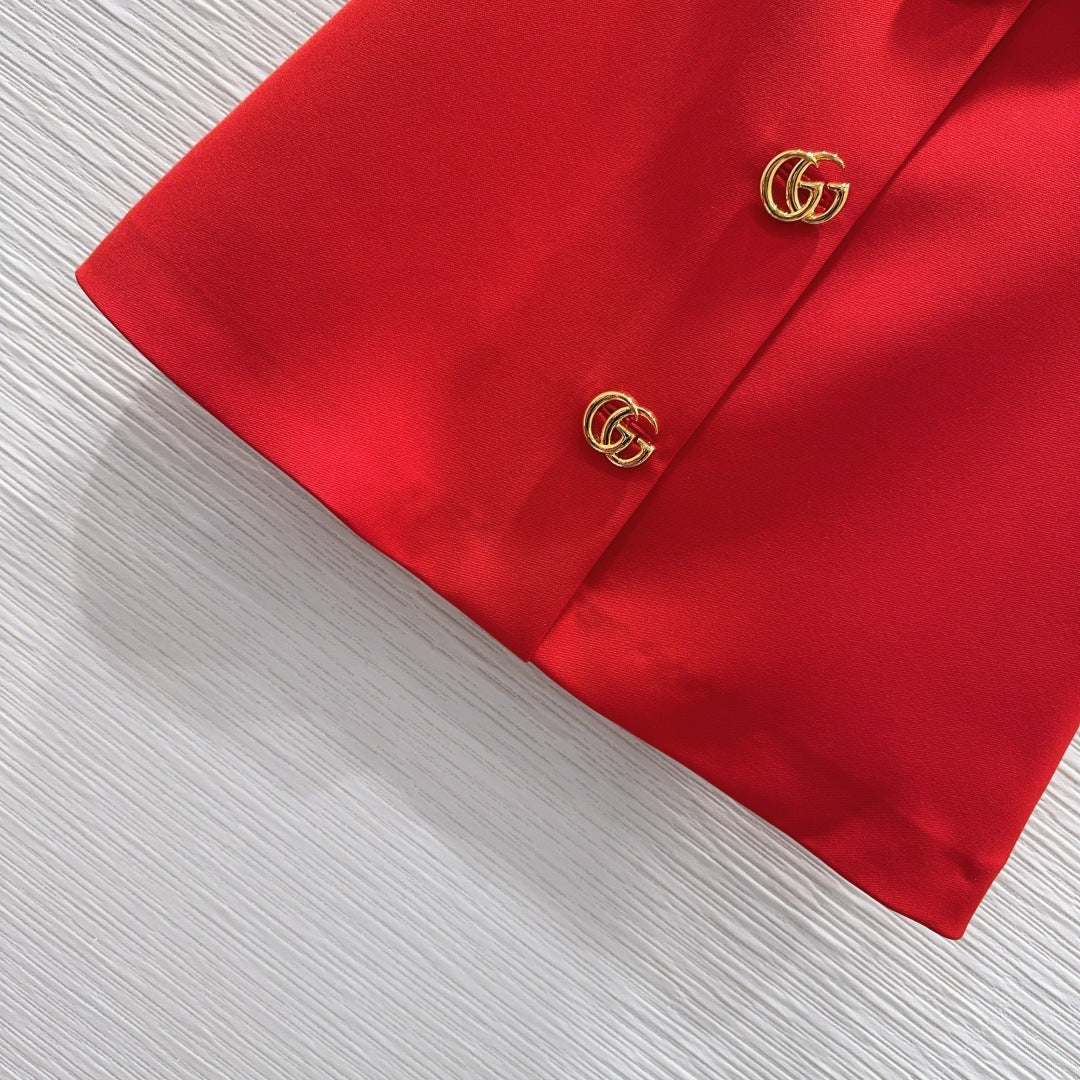 GG Crêpe Skirt With Double G Button Red Wool 346678