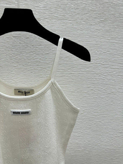 Miumiu 2026 Knitted Camisole White and Pink Tencel Cotton 136085