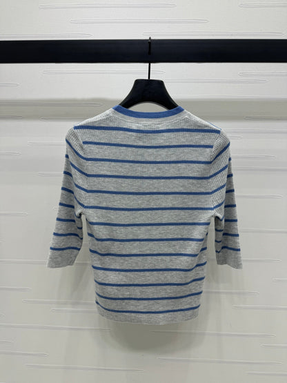 Prada Logo-Intarsia Striped Top Marble Grey Wool 351053