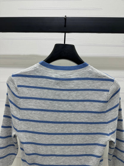 Prada Logo-Intarsia Striped Top Marble Grey Wool 351053