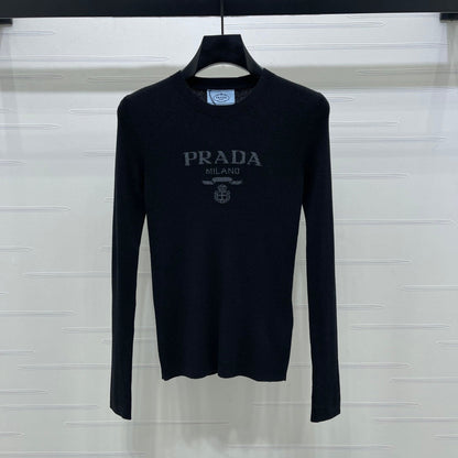 Prada Logo-Intarsia Wool Jumper Black Wool 351034