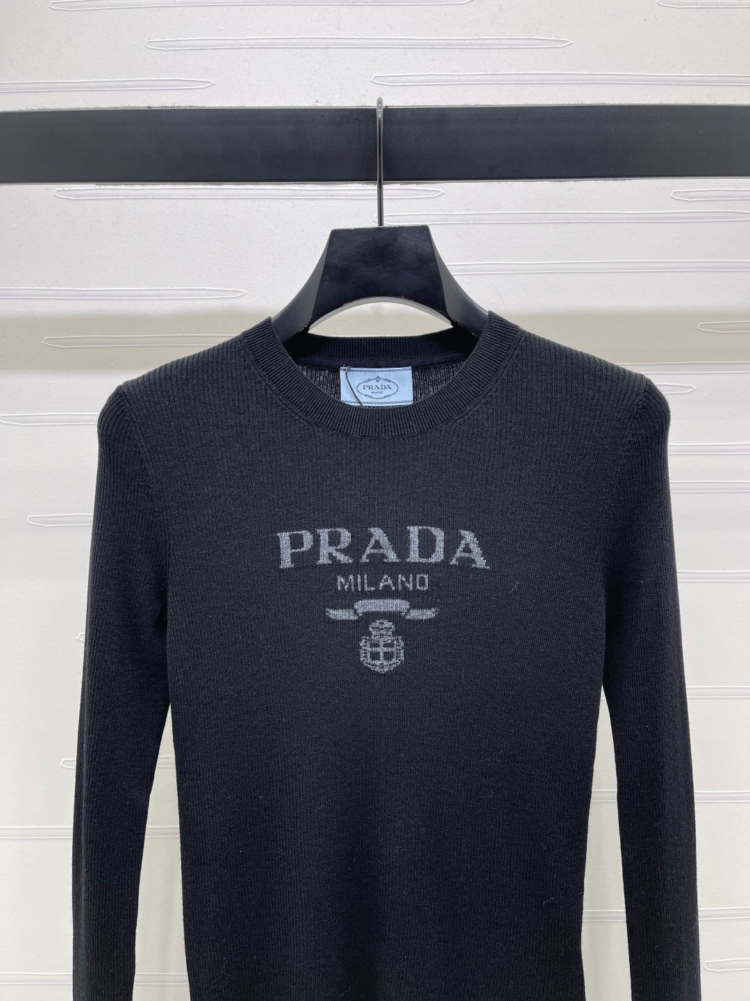 Prada Logo-Intarsia Wool Jumper Black Wool 351034