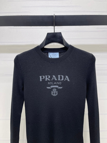 Prada Logo-Intarsia Wool Jumper Black Wool 351034