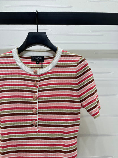CC Synchronized Striped Knit Short-Sleeve Top Multicolor Tencel 351045