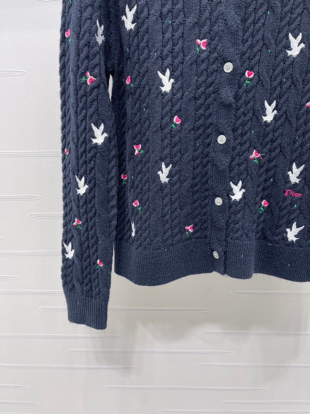 CD SS26 Crew Neck Embroidered Knit Cardigan Navy Blue Cashmere 351073