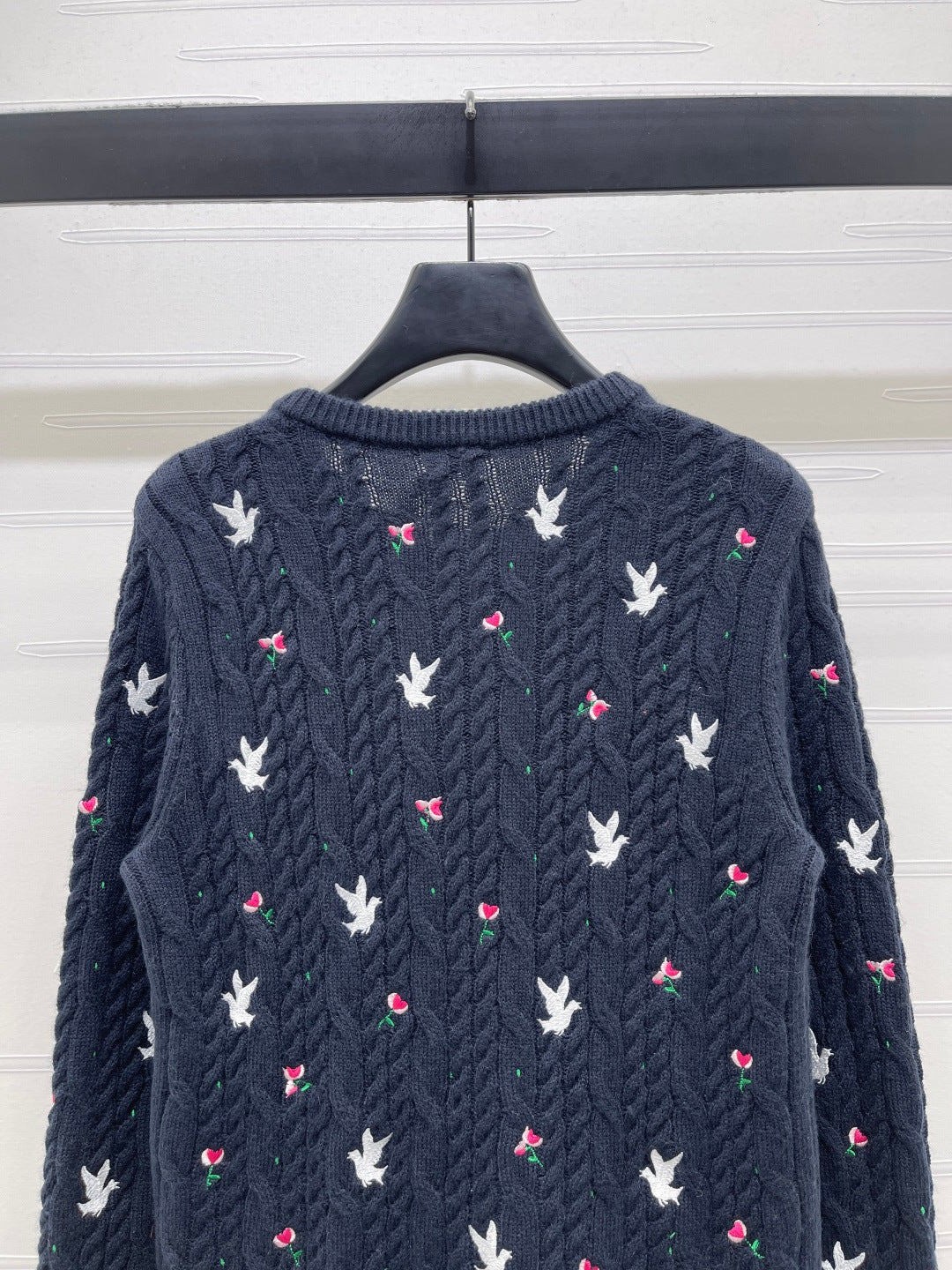 CD SS26 Crew Neck Embroidered Knit Cardigan Navy Blue Cashmere 351073