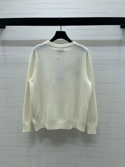Chanel Floral Patterns White Cream Sweater Embroidered 340996