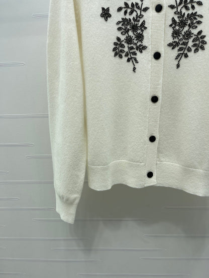 CD SS26 Beaded Floral Cardigan Ivory Wool 351064