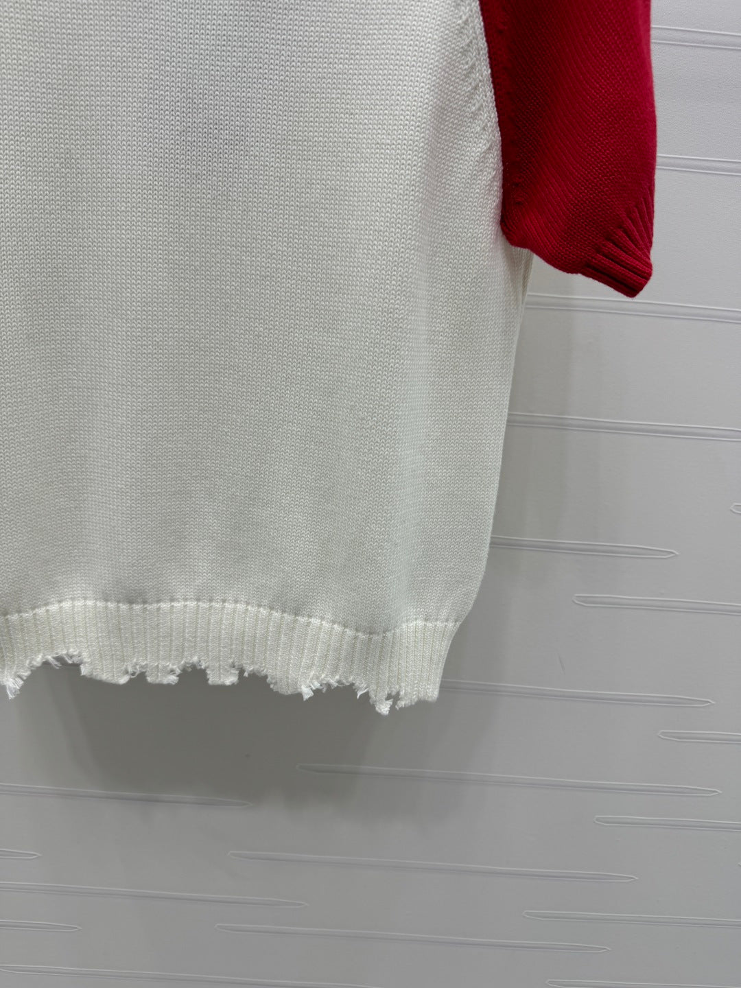 CC Short Sleeve Knitted Sweater White Red Cashmere Wool 351023
