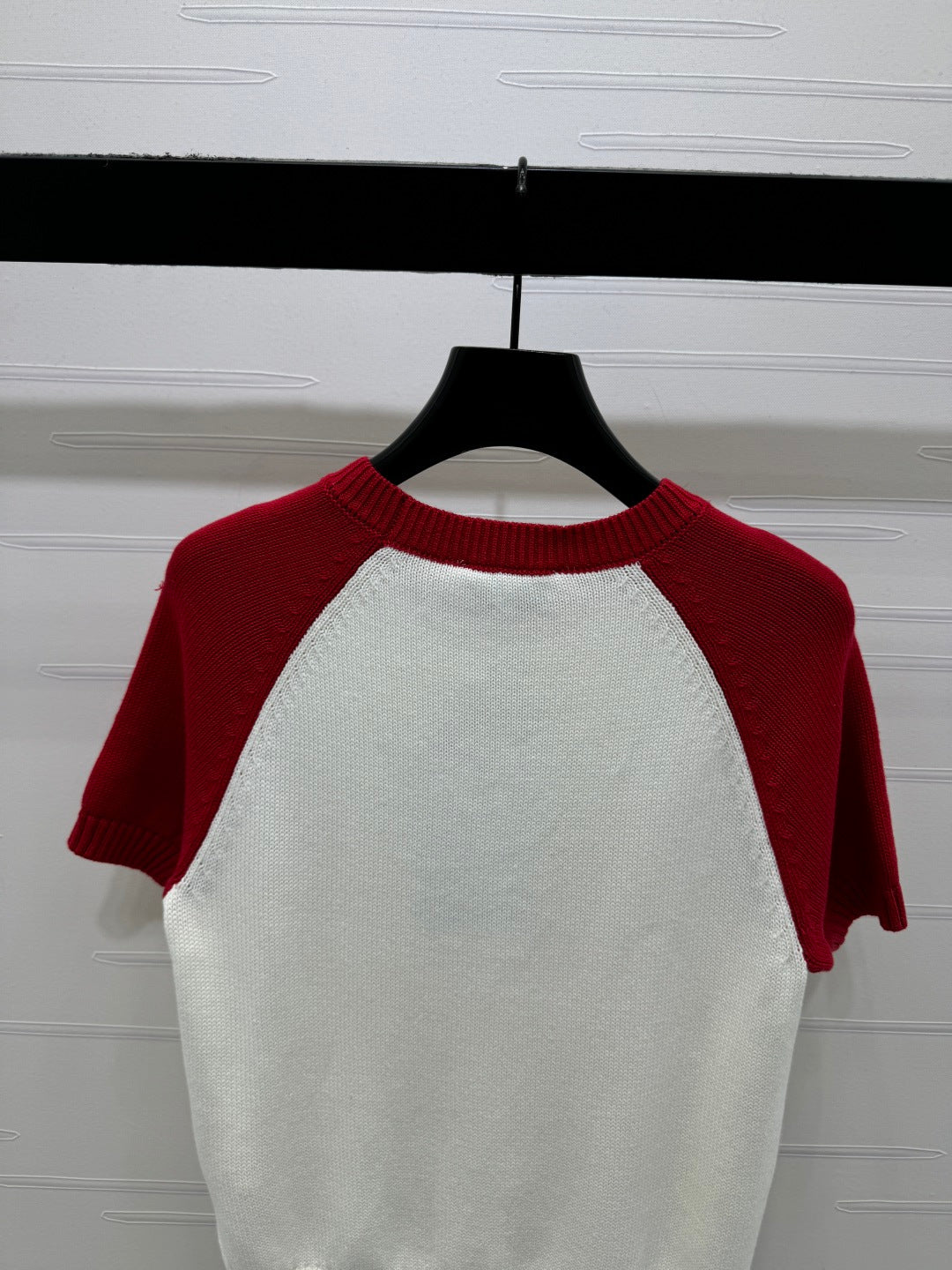 CC Short Sleeve Knitted Sweater White Red Cashmere Wool 351023