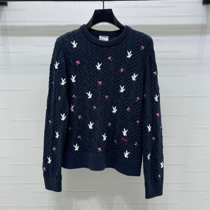 CD SS26 Dioramour Embroidered Cable-Knit Sweater Navy Blue Cashmere 351078