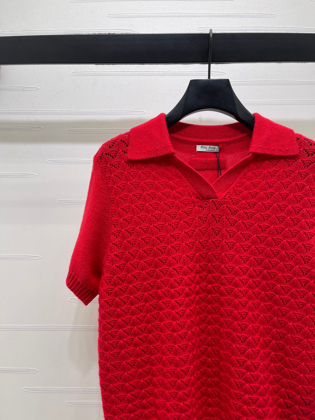 Miu Polo Half-Open Short-Sleeved Top Red Knit 343435