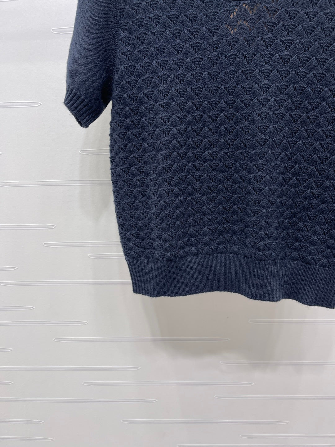 Miu Polo Half-Open Short-Sleeved Top Navy Blue Knit 343436