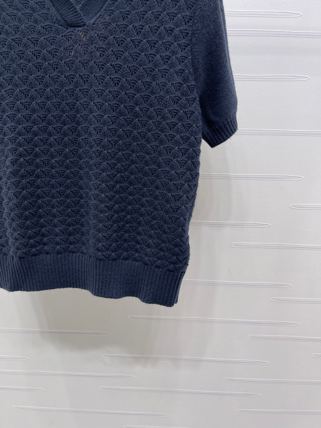 Miu Polo Half-Open Short-Sleeved Top Navy Blue Knit 343436