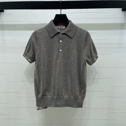 Miu Half-Open Short-Sleeve Shirt Grey Knit 343425