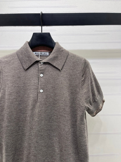 Miu Half-Open Short-Sleeve Shirt Grey Knit 343425