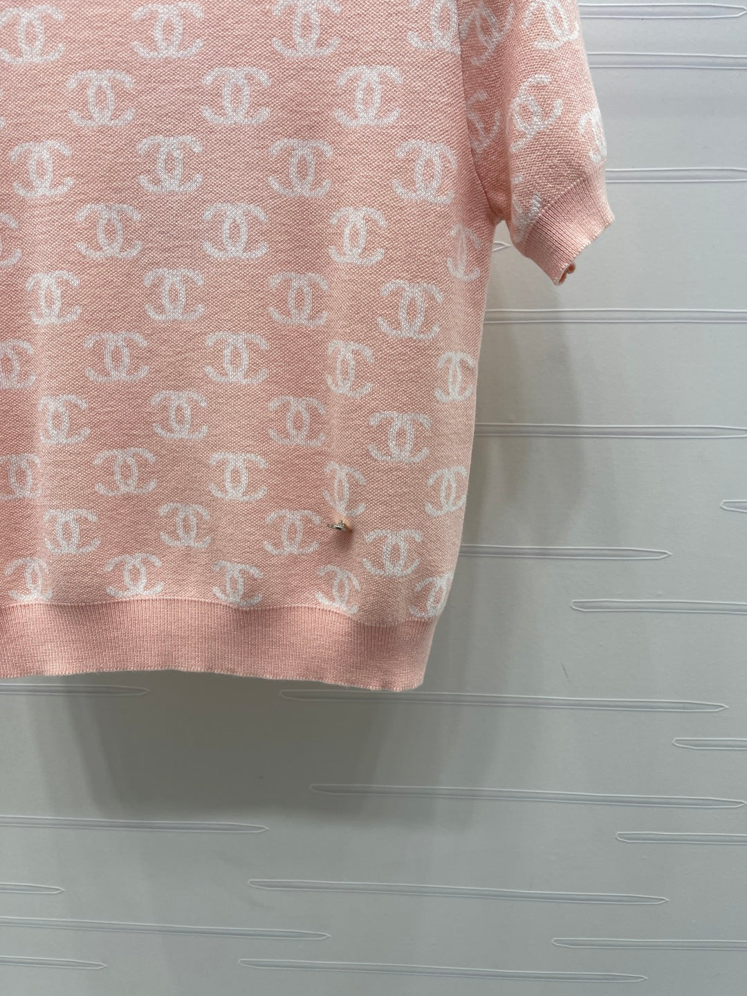 CC 26sJacquard Knit Short-Sleeved Cardigan Pink Wool 344125