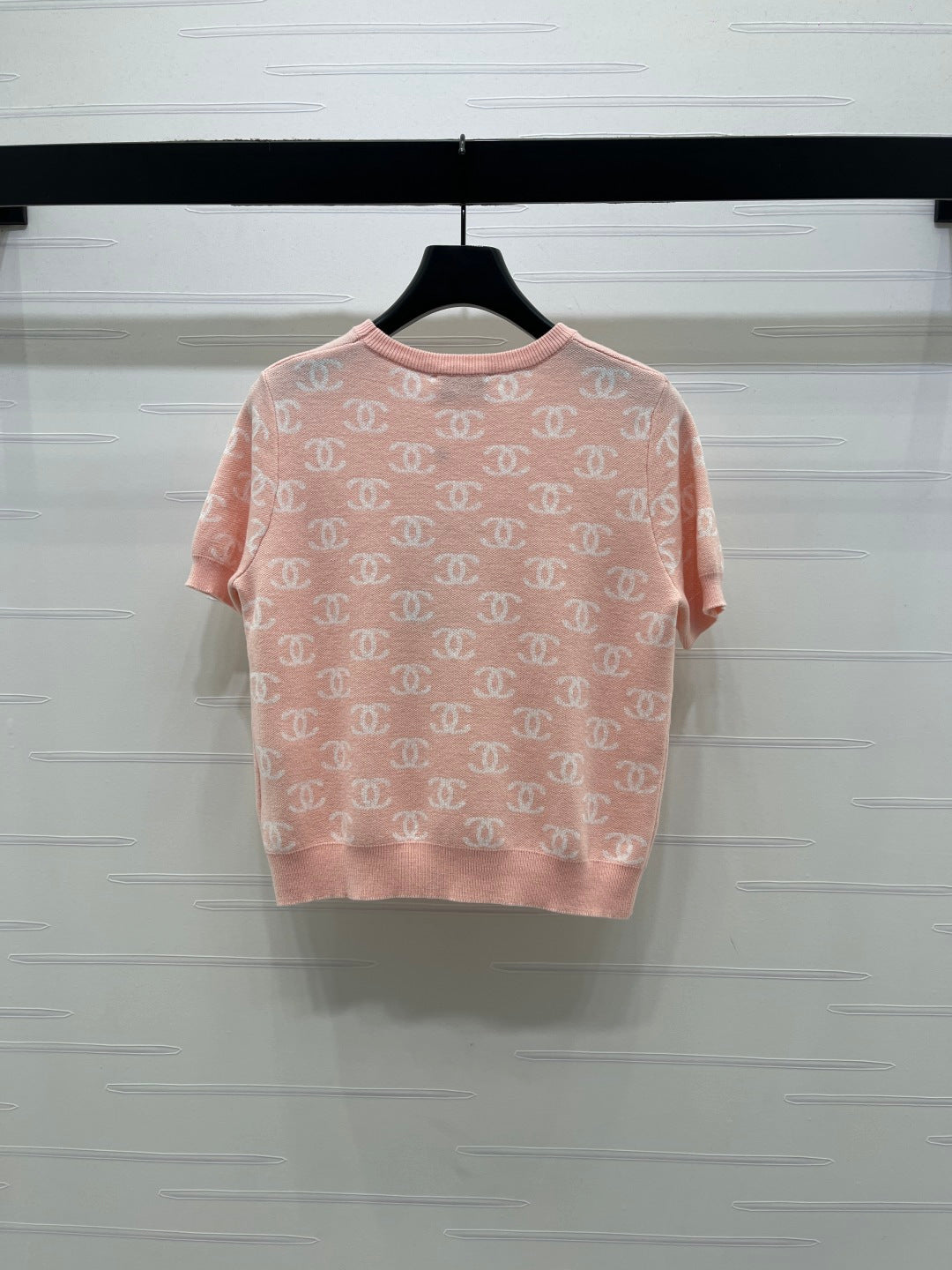 CC 26sJacquard Knit Short-Sleeved Cardigan Pink Wool 344125