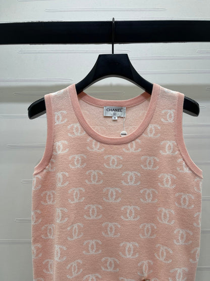CC 26sJacquard Knit Vest Pink Wool 344122