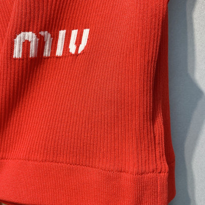 Miu SS26 Cropped Logo-knit Tank Top Orange Viscose Polyester 350948