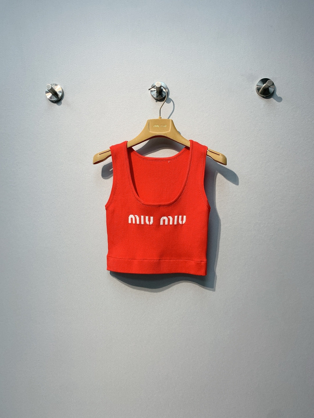 Miu SS26 Cropped Logo-knit Tank Top Orange Viscose Polyester 350948