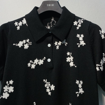 CC SS26 Flower Jacquard Knit Top Black Wool 350907