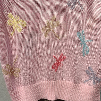 CD SS26 Dragonfly Embroidered Knit Top Light Pink Cotton 350911