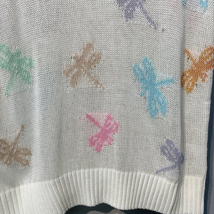 CD SS26 Dragonfly Embroidered Knit Top Ivory Cotton 350912