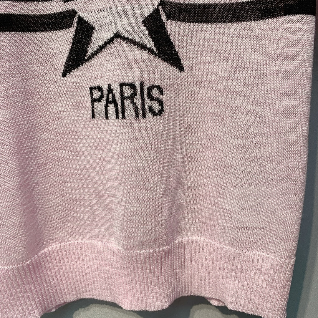 CD SS26 Signature and Star Short-Sleeved Sweater Light Pink Wool 350916