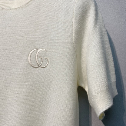 GG SS26 Knit Wool Top Embroidery White Wool 350899
