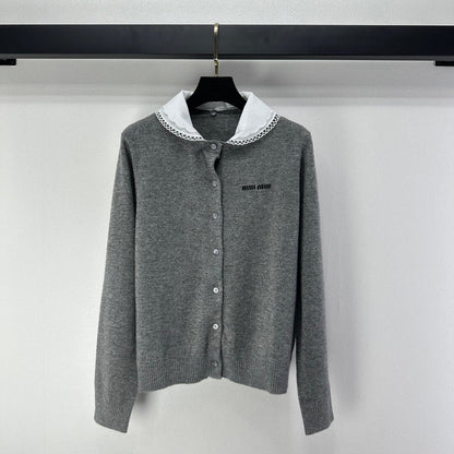 Miumiu 2026 Knit Long-Sleeve Cardigan Grey Wool 349068