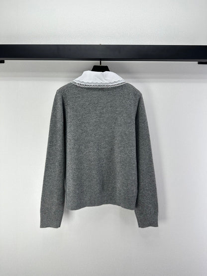 Miumiu 2026 Knit Long-Sleeve Cardigan Grey Wool 349068