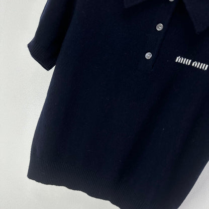 Miumiu 2026 Short-sleeved T-shirt Dark Blue Cashmere 349058