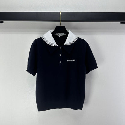 Miumiu 2026 Short-sleeved T-shirt Dark Blue Cashmere 349058