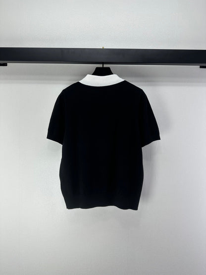 Celine Short-sleeved Polo Shirt Black Cashmere Wool 349073