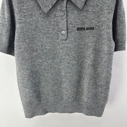 Miumiu 2026 Short-sleeved T-shirt Smoky Gray Cashmere 349057