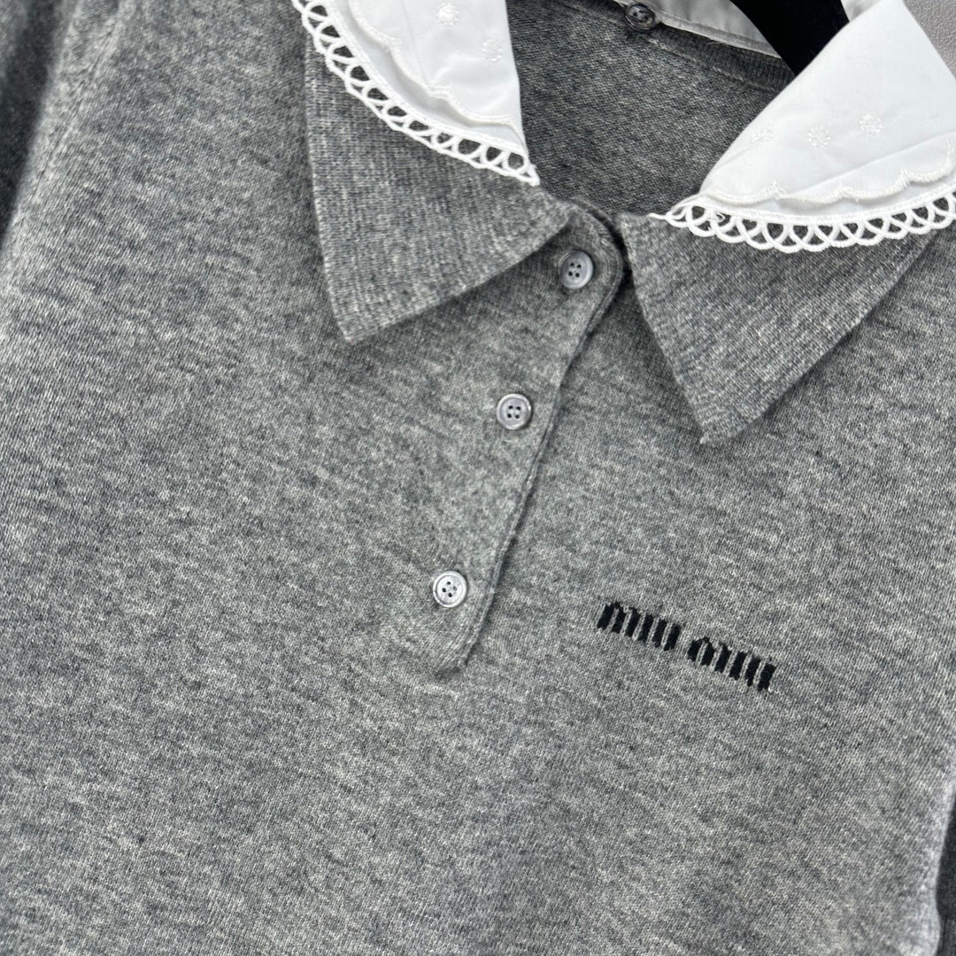 Miumiu 2026 Short-sleeved T-shirt Smoky Gray Cashmere 349057