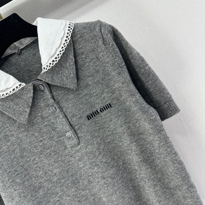 Miumiu 2026 Short-sleeved T-shirt Smoky Gray Cashmere 349057