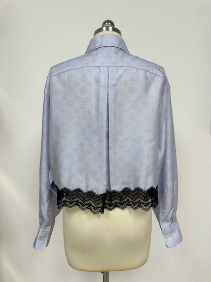 LV Monogram Pattern And The Lace Trim Blue Silk