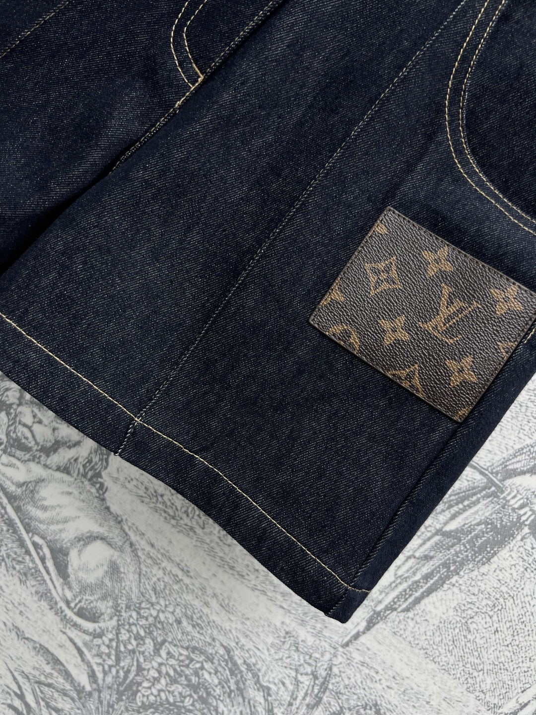 LV 25 Denim Shorts Black Cotton