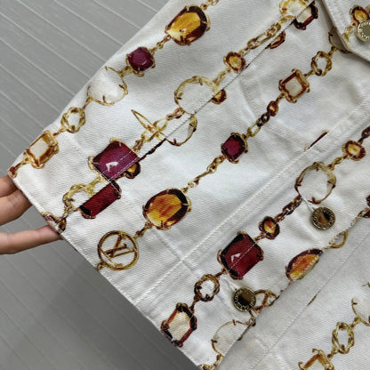 LV 25 Classic Elements Colorful Gemstone Necklace Vest White Cotton